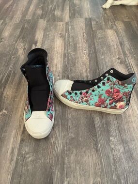 Floral High-Top Sneakers in Teal and Rose